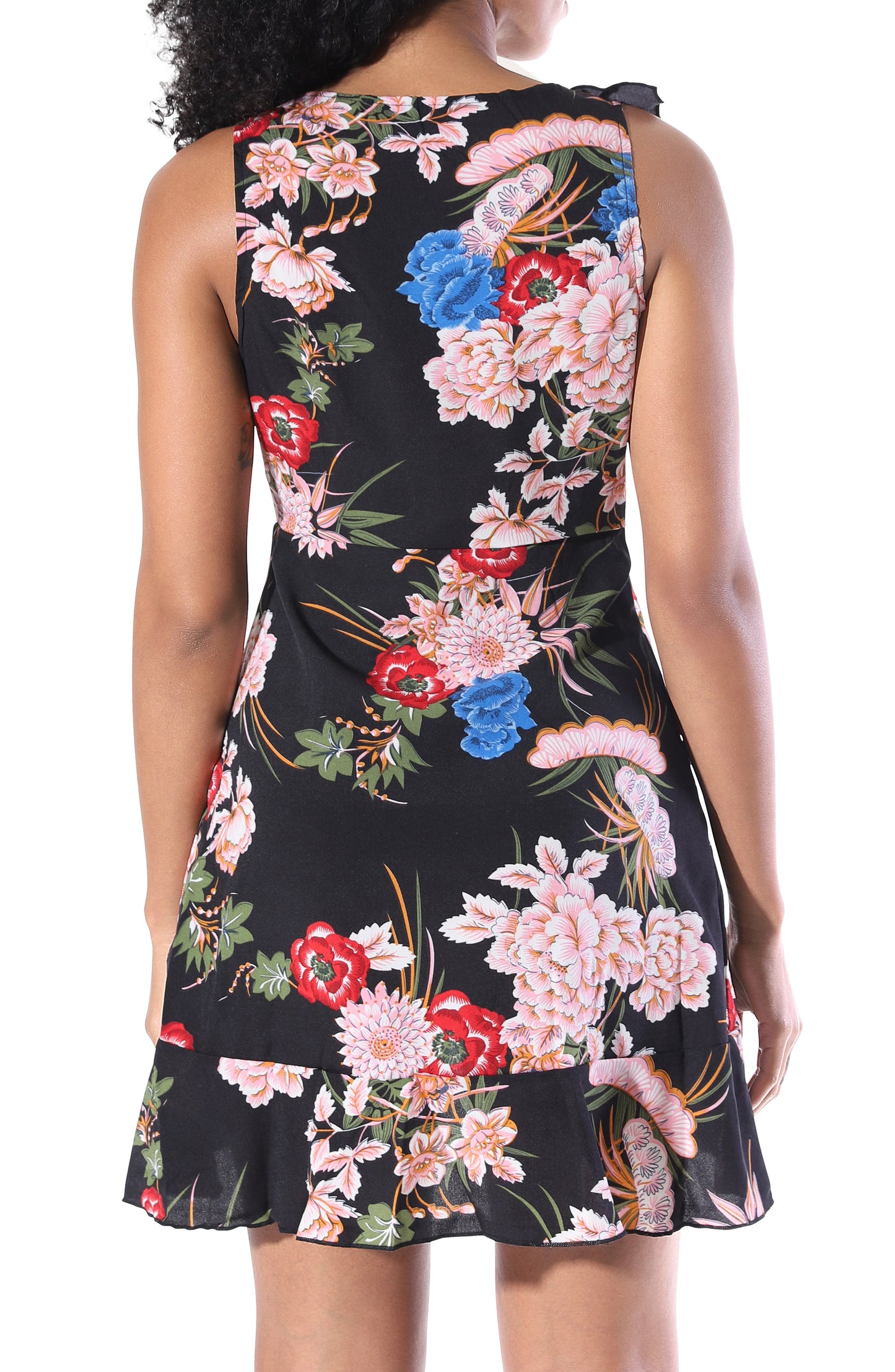 Halina Floral Mini Dress - Black