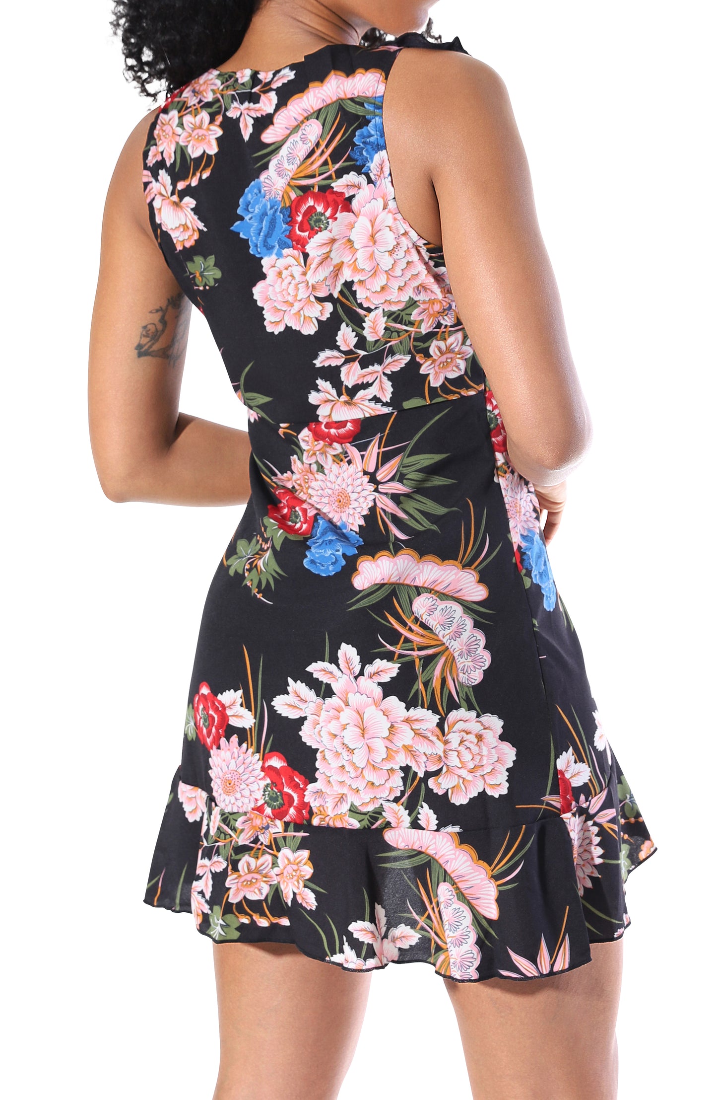 Halina Floral Mini Dress - Black